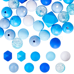 DIY Bead Jewelry Making Finding Kit, Including 60Pcs 9 Style Round Opaque & Crackle Acrylic & Silicone Beads, Blue, 14~17x14~17x15~17mm, Hole: 2~2.8mm(DIY-HY0001-04)