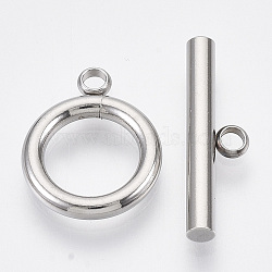 Non-Tarnish 304 Stainless Steel Toggle Clasps, Ring, Stainless Steel Color, Ring: 15x12x2mm, Hole: 1.8mm, Bar: 19x5.5x2.5mm, Hole: 1.8mm(STAS-N087-08)