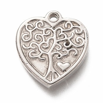 304 Stainless Steel Pendants, Heart with Tree, Stainless Steel Color, 18.5x17x3mm, Hole: 1.6mm