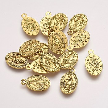 Tibetan Style Alloy Pendants, Cadmium Free & Nickel Free & Lead Free, Oval with God Father Religious Christianity, Antique Golden, 17x10x2mm, Hole: 2mm