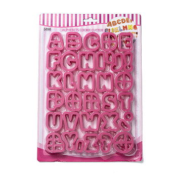 34Pcs Food Grade Plastic Alphabet & Punctuation Cookie Cutter Set, Bakeware Tools, Medium Violet Red, 320x220x16mm, 34pcs/set