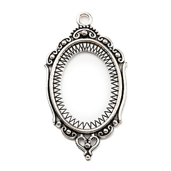 Alloy Pendant Cabochon Settings, Open Back Settings, Oval, Antique Silver, Tray: 25x18mm, 43x24x3mm, Hole: 2.3mm