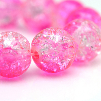 Baking Painted Crackle Glass Beads Strands, Round, Hot Pink, 4mm, Hole: 1.1~1.3mm, about 200pcs/strand, 31.4 inch