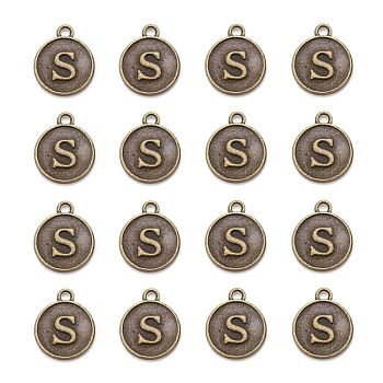 Alloy Pendant Cabochon Settings, For Enamel, Cadmium Free & Lead Free, Flat Round with Letter, Antique Bronze, Letter.S, 14x12x2mm, Hole: 1.5mm