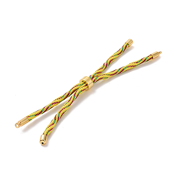 Nylon Cord Silder Bracelets, for Connector Charm Bracelet Making, with Rack Plating Golden Brass Findings, Long-Lasting Plated, Cadmium Free & Lead Free, Yellow, 8-5/8~9 inch(22~22.8cm), 0.3cm, Hole: 2.6mm