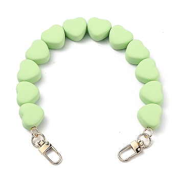 Heart Shape Resin Beads Bag Strap, with Golden Alloy Swivel Clasps, for Bag Straps Replacement Accessories, Pale Green, 13.91 inch(35.5cm)