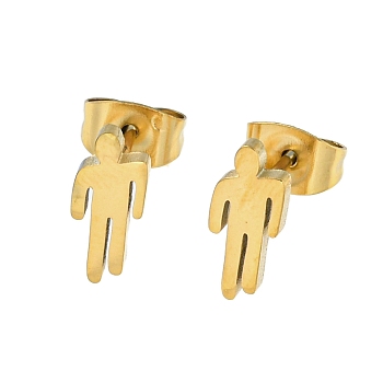 304 Stainless Steel Stud Earrings, Golden, Human, 11x4.5mm
