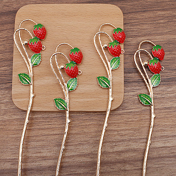 Alloy Enamel Strawberry Hair Sticks, with Loop, Long-Lasting Plated, Hair Accessories for Women, Red, 178x30mm