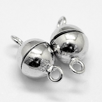 Rhodium Plated 925 Sterling Silver Magnetic Clasps, Round, Platinum, 17x10mm, Hole: 1.8mm