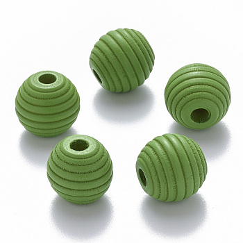 Painted Natural Wood Beehive European Beads, Large Hole Beads, Round, Lime Green, 18x17mm, Hole: 4.5mm