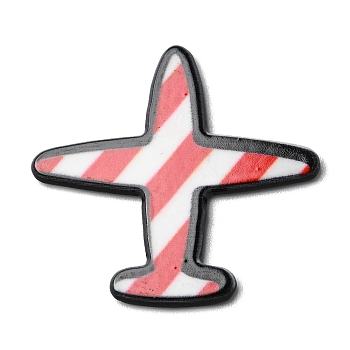 Opaque Acrylic Cabochons, Plane, Stripe Pattern, Red, 28.5x30x1.7mm