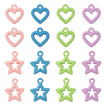 32Pcs 8 Style Spray Painted Alloy Pendants, Heart & Star, Mixed Color, 13~16x12~13.5x2mm, Hole: 1.5~1.6mm, 4pcs/style