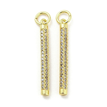 Rack Plating Brass Micro Pave Clear Cubic Zirconia Pendants, Long-Lasting Plated, Cadmium Free & Lead Free, Stick, Real 18K Gold Plated, 25x2.8mm, Hole: 3.8mm