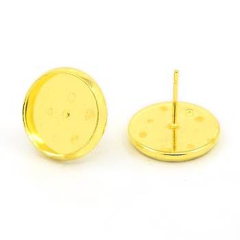 Golden Metal Color Brass Ear Studs Settings, Tray: 12mm, 12mm, Pin: 1mm