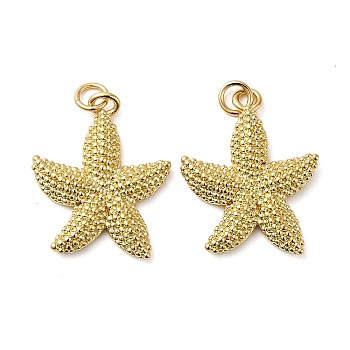 Rack Plating Brass Pendants, with Jump Ring, Lead Free & Cadmium Free, Long-Lasting Plated, Starfish Charm, Real 18K Gold Plated, 24.5x19.5x3mm, Hole: 3.5mm