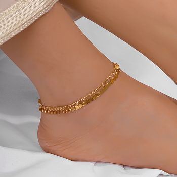 Beach Style Brass Heart Charm Anklets, Adjustable Anklets for Women, Gold Plated