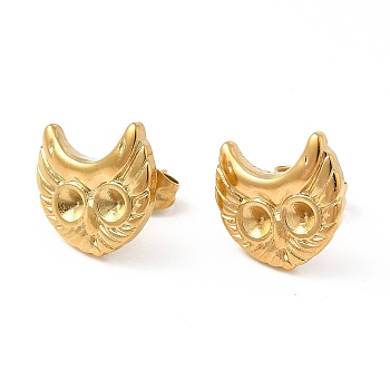 Ion Plating(IP) 304 Stainless Steel Stud Earring Findings, Earring Settings for Rhinestone, Owl, Real 18K Gold Plated, 11.5x12mm, Pin: 0.8mm, Fit for Rhinestone: 2.5mm