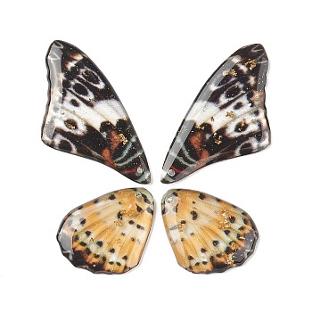 Translucent Resin Pendants Set, with Gold Foil, Butterfly Wing Charm, Goldenrod, 23~39x19.5~24x2.5mm, Hole: 1mm, 4pcs/set