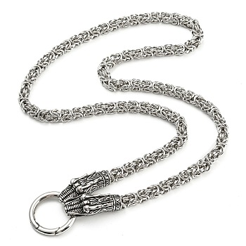 304 Stainless Steel Byzantine Chain Necklaces with 316L Surgical Stainless Steel Dragon Clasps, Antique Silver & Stainless Steel Color, 28.23 inch(71.7cm)