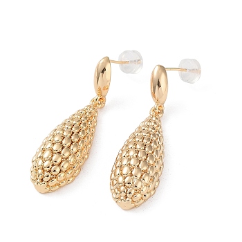 Brass Teardrop Dangle Stud Earrings, with 925 Sterling Silver Pins for Women, Golden, 40x11mm