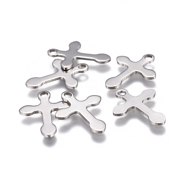 304 Stainless Steel Pendants, Cross, Stainless Steel Color, 16x12x0.8mm, Hole: 1.5mm