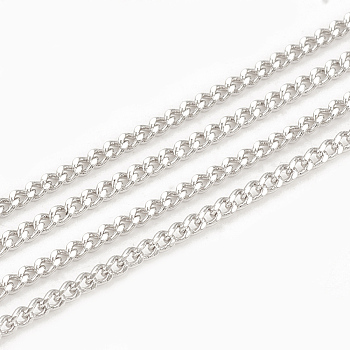 Soldered, Faceted Brass Curb Chains, Diamond Cut Chains, with Spool, Real Platinum Plated, 2x1.4x0.4mm, about 98.42 Feet(30m)/roll