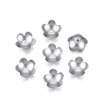 304 Stainless Steel Bead Caps, Multi-Petal, Flower, Stainless Steel Color, 9.5x10x2.5mm, Hole: 1.2mm
