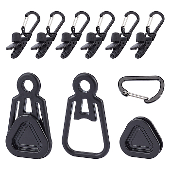 SUPERFINDINGS Plastic & Aluminium Alloy Tarp Clips, with Carabiner Clips, for Outdoors Camping Awning Tent, Black, 3 sets/bag