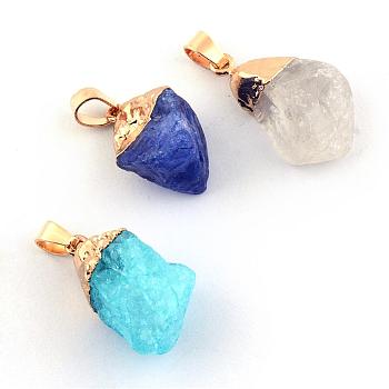 Plated Natural Quartz Pendants, with Iron Findings, Golden, Dyed, Mixed Shaped, Mixed Color, 21~28x15~18x10~15mm, Hole: 4x6mm