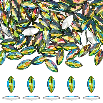 100Pcs Glass Rhinestone Cabochons, Pointed Back & Back Plated, Horse Eye, Colorful, 15x7x4mm