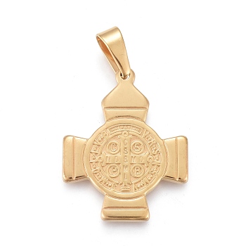 304 Stainless Steel Pendants, Cross with Cssml Ndsmd Cross God Father Religious Christianity, Golden, 34x27x3mm, Hole: 4.5x9mm