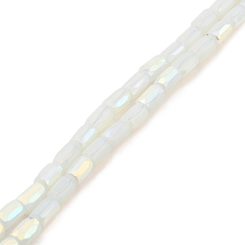 Frosted Imitation Jade Glass Beads Strands, AB Color Plated, Faceted, Column, White, 6.5x4mm, Hole: 1mm, about 80pcs/strand, 20.39''(51.8cm)