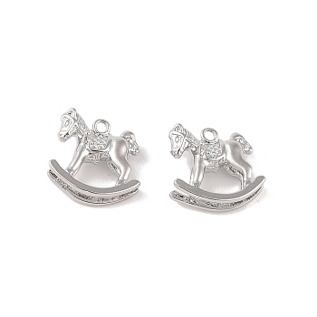 Brass Charms, Horse, Real Platinum Plated, 12.5x14x6.8mm, Hole: 1.4mm