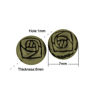 Tibetan Style Alloy Beads for Valentine's Day, Cadmium Free & Nickel Free & Lead Free, Rose, Antique Bronze, 7x6mm, Hole: 1mm