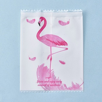 Plastic Bags, with Words & Flamingo Pattern Printed, Pastry Candy Bags for Cookie, Wedding Party, Gift Giving, Pink, 9.2x6.9x0.02cm