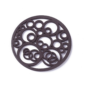 Wood Filigree Joiners Links, Dyed, Flat Round, Coconut Brown, 50x1.5mm(X-WOOD-P014-B07)