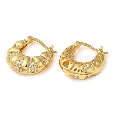 Croissant Brass Hoop Earrings with Clear Cubic Zirconia(EJEW-Q791-04G)-2