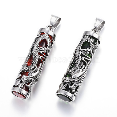 Antique Silver Mixed Color Column Stainless Steel+Glass Big Pendants