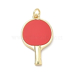 Sports Brass Resin Pendants, Table Tennis Bats Charm, Long-Lasting Plated, Rack Plating, Lead Free & Cadmium Free, Real 18K Gold Plated, 28x16x3mm, Jump Ring: 5x1mm, Inner Diameter: 3mm(KK-P345-74G)