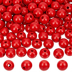 Spray Painted Round Natural Schima Wood Beads, Red, 16mm, Hole: 4mm, 150pcs/set(WOOD-PA0001-81C-01)