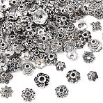 150Pcs 15 Styles Tibetan Style Alloy Flower Bead Caps, Cadmium Free & Lead Free, Antique Silver, 7~10x1.5~5mm, Hole: 1~2mm, 10pcs/style(FIND-YW0007-29)