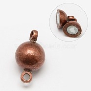 Brass Magnetic Clasps with Loops, Round, Red Copper, 14x8mm, Hole: 1.5mm(PALLOY-MC043-2R)