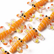 Autumn Theme Handmade Lampwork Beads Strands, Dragonfly, Orange, 25~30x34~38x8.5~9.5mm, Hole: 1.2mm, about 20pcs/strand, 16.73 inch(42.5cm)(LAMP-T017-10)