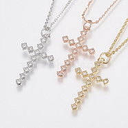 Brass Cubic Zirconia Pendant Necklaces, Cross, Mixed Color, 17.71 inch(45cm), 1~1.2mm(NJEW-H479-08)