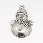 Tibetan Style Lovely Snowman Alloy Charms, for Christmas's Day Jewelry Making, Lead Free and Cadmium Free, Antique Silver, about 17mm wide, 25mm long, 4.5mm thick, hole: 2mm(X-EA314Y)