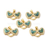 Rack Plating Brass Micro Pave Cubic Zirconia with Synthetic Opal Pendants, with Jump Ring, Lead Free & Cadmium Free, Long-Lasting Plated, Heart, Real 18K Gold Plated, 15x24x3.5mm, Hole: 5x3.5mm(KK-D088-36G)