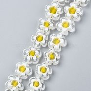 Handmade Millefiori Glass Bead Strands, Flower, White, 10~12x4mm, Hole: 1mm, about 35~38pcs/strand, 16 inch(X-LAMP-J035-10mm-02)