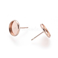 304 Stainless Steel Stud Earring Settings, Flat Round, Rose Gold, Tray: 10mm, 12mm, Pin: 0.8mm(X-STAS-K131-C-01RG)