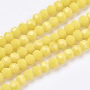 Opaque Glass Beads Strands, Imitation Jade Glass, Faceted, Round, Yellow, 3.5~4.5mm, Hole: 0.5mm, about 100pcs/strand, 13.9~15.7 inch(35.5~40cm)(EGLA-F120-NC03)