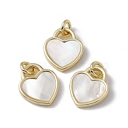 Natural White Shell Heart Charms, with Rack Plating Brass Findings, Cadmium Free & Lead Free, Golden, 14x12x2mm, Hole: 3mm(SSHEL-G027-01G)